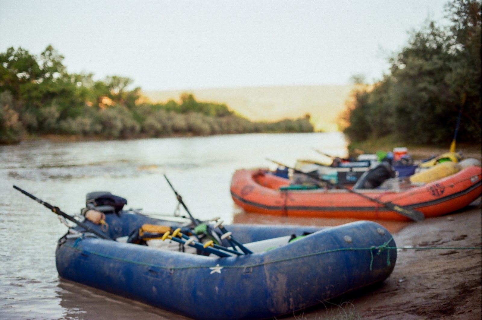 Rafts on the river at dawn